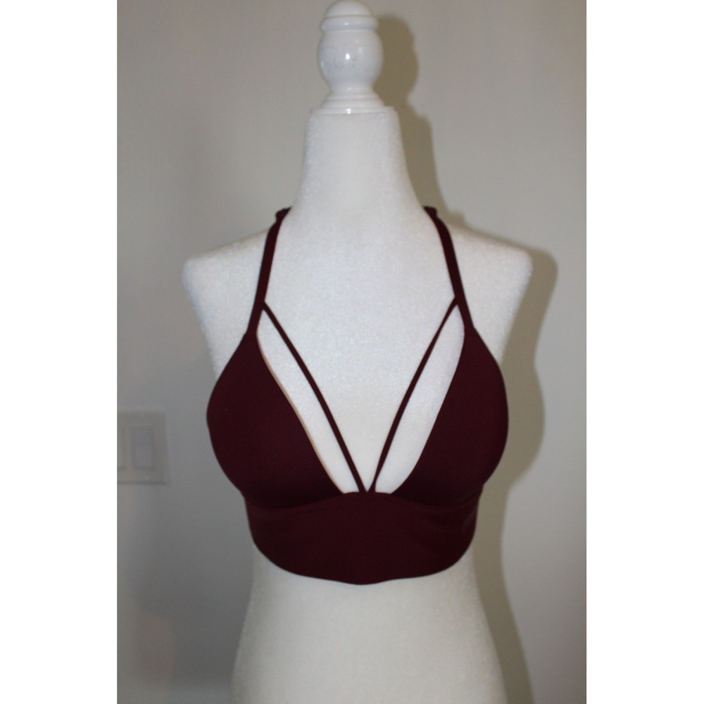 PINK Victoria's Secret Bonded Caged Bralette‎ Burgundy XS T-Back Strappy Bra